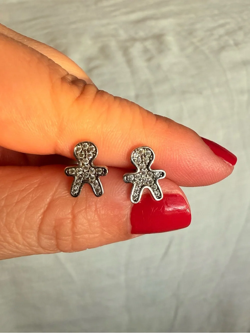 Crystal Gingerbread Stud Earrings - Silver Tone